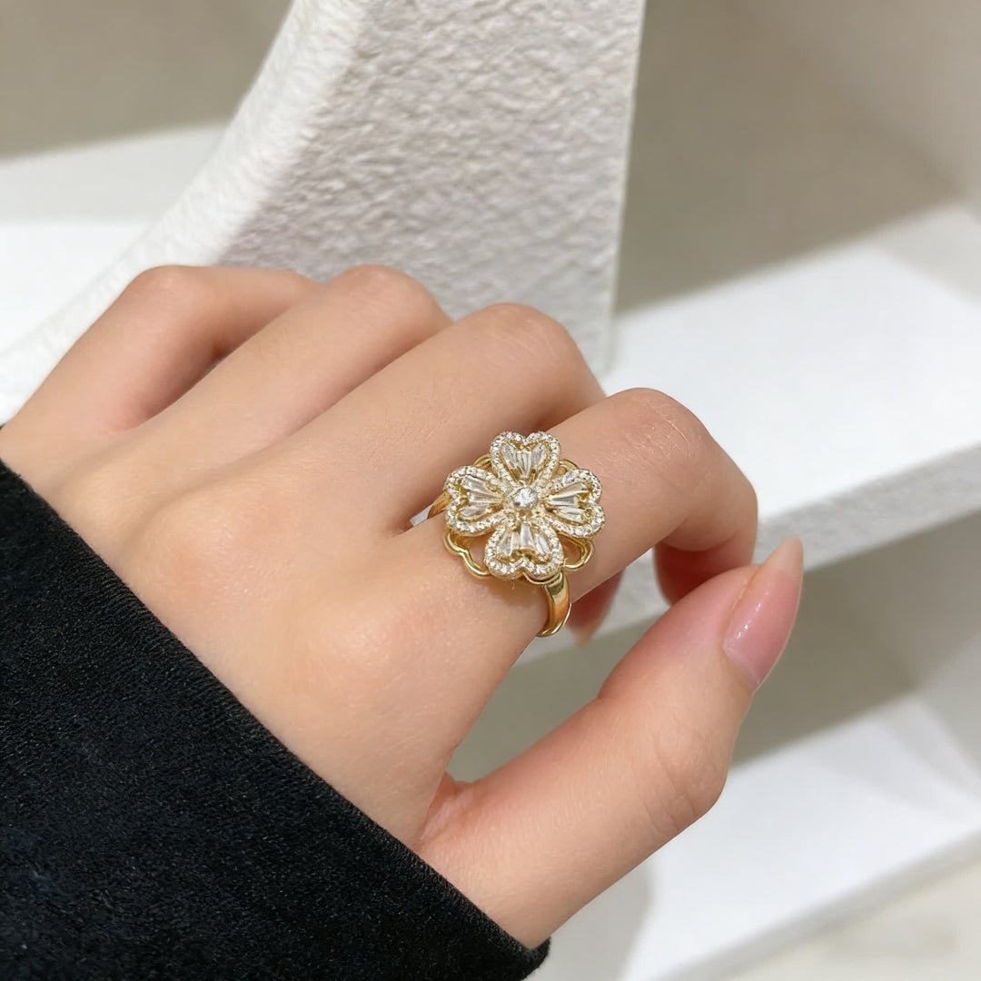 Anello antiansia regolabile a forma di quadrifoglio rotante - Oro - image 0