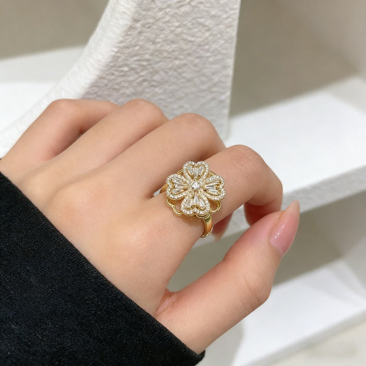 Anello antiansia regolabile a forma di quadrifoglio rotante - Oro - image 0