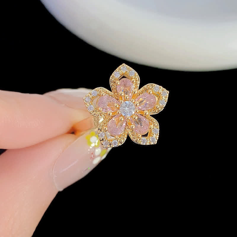 Anello antistress girevole con zirconi a forma di fiore di ciliegio - image 2