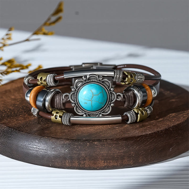 Bracciale in pelle intrecciato fatto a mano con ciondoli turchesi in stile boho. - Stile n. 11 - image 13