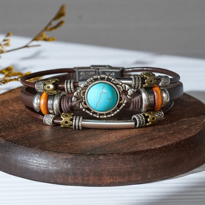 Bracciale in pelle intrecciato fatto a mano con ciondoli turchesi in stile boho. - Stile n. 8 - image 10