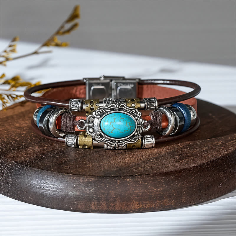Bracciale in pelle intrecciato fatto a mano con ciondoli turchesi in stile boho. - Stile n. 13 - image 15