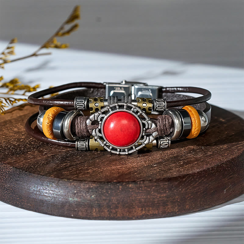 Bracciale in pelle intrecciato fatto a mano con ciondoli turchesi in stile boho. - Stile n. 7 - image 9