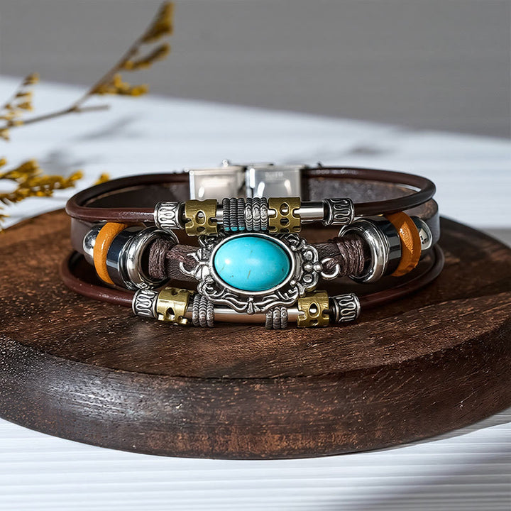 Bracciale in pelle intrecciato fatto a mano con ciondoli turchesi in stile boho. - Stile n. 6 - image 8