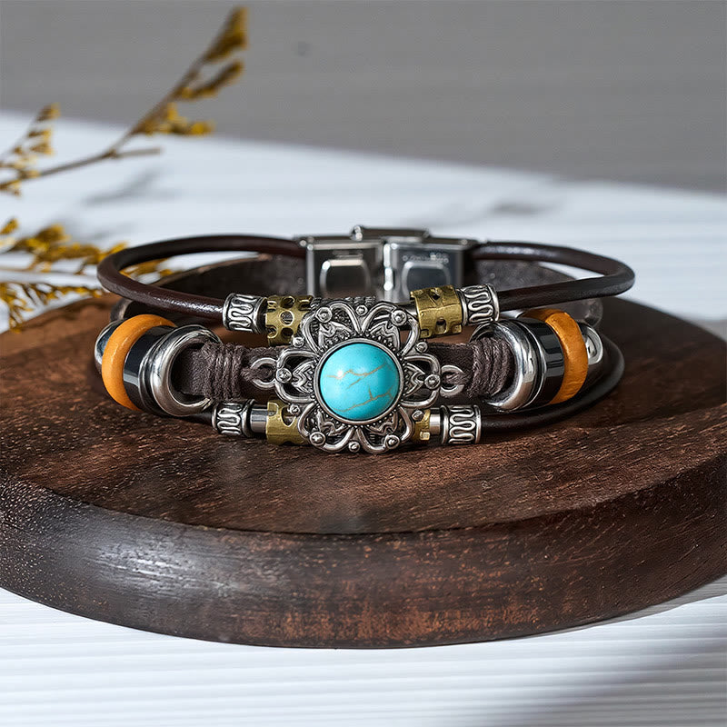 Bracciale in pelle intrecciato fatto a mano con ciondoli turchesi in stile boho. - Stile n. 3 - image 5