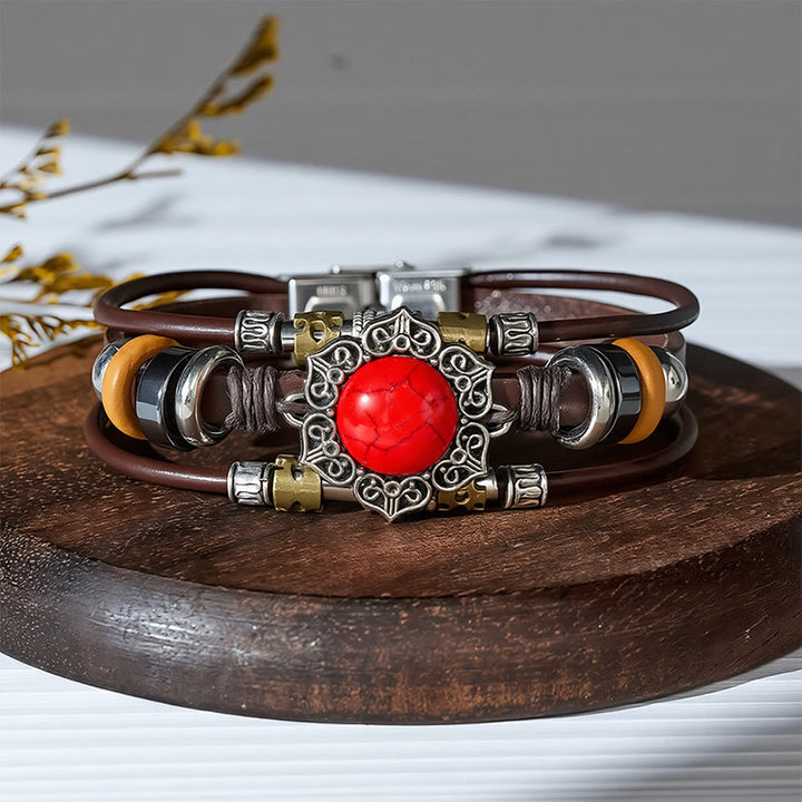 Bracciale in pelle intrecciato fatto a mano con ciondoli turchesi in stile boho. - Stile n. 9 - image 11