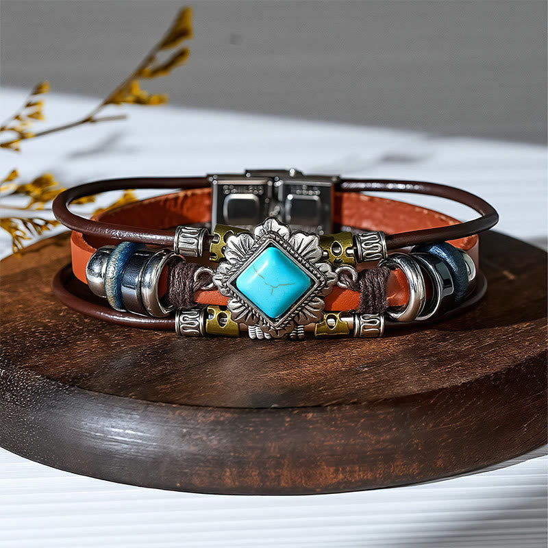 Bracciale in pelle intrecciato fatto a mano con ciondoli turchesi in stile boho. - Stile n. 12 - image 14