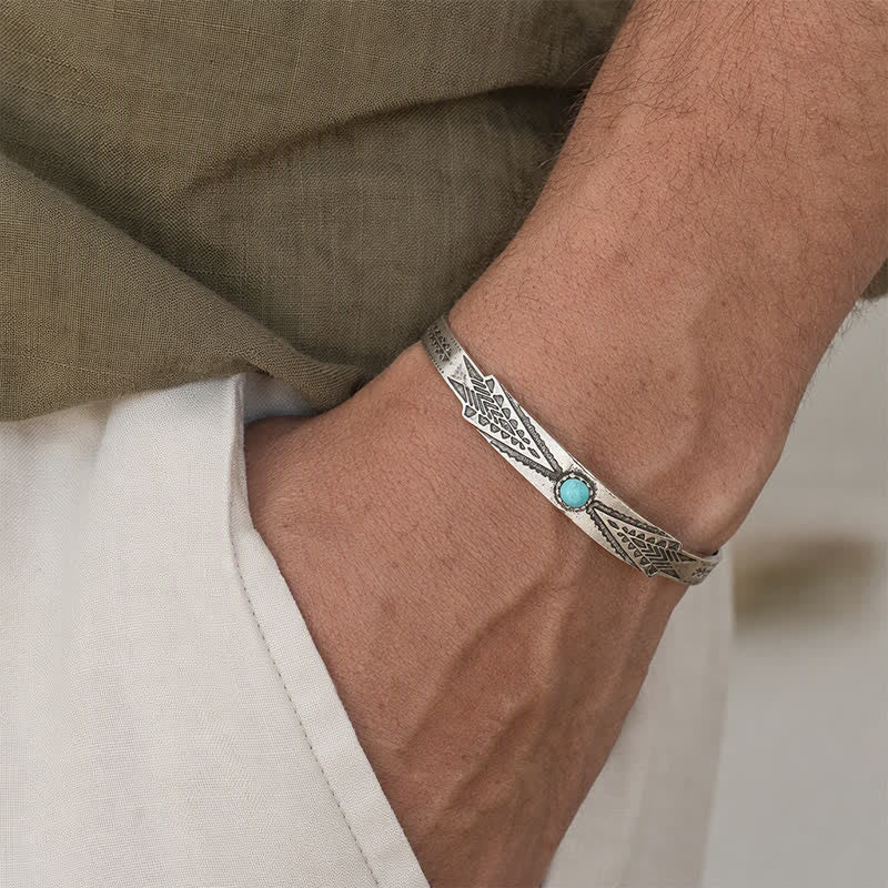 Bracciale vintage boho tribale con freccia del deserto turchese e polsino aperto - image 1