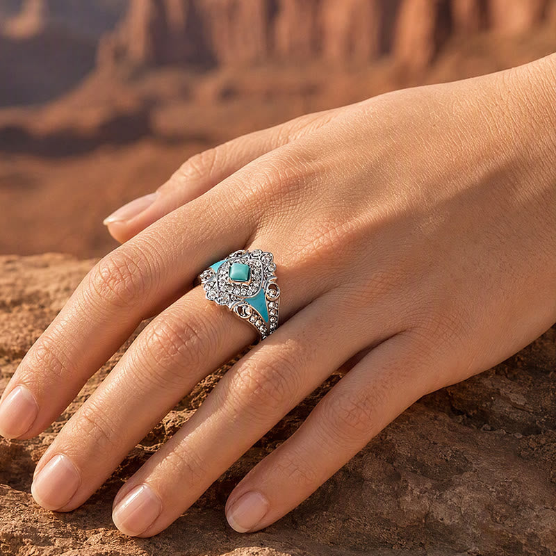 Anello da donna vintage con strass turchesi sintetici - image 1
