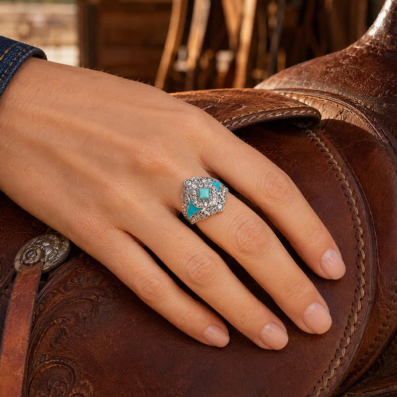 Anello da donna vintage con strass turchesi sintetici - image 2