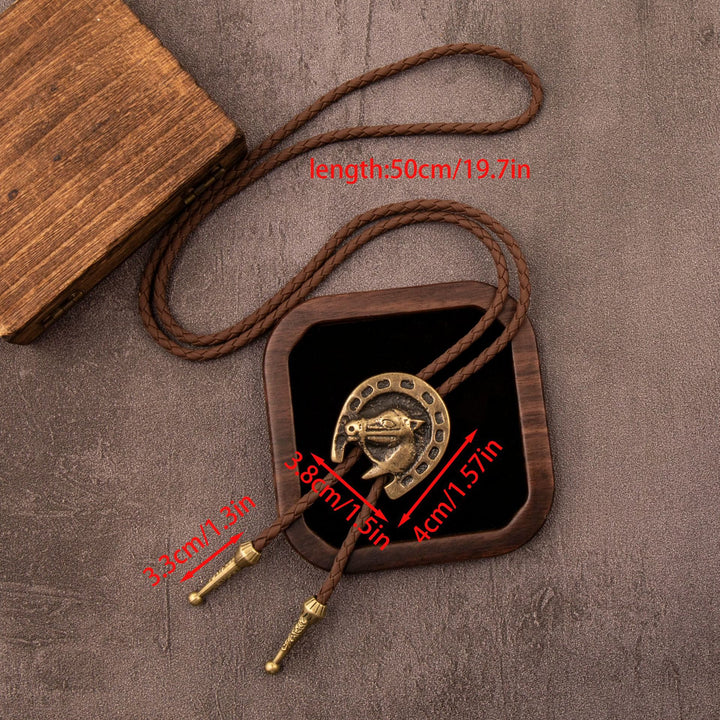 Collana vintage da western con bolo e testa di cavallo in pelle - image 4