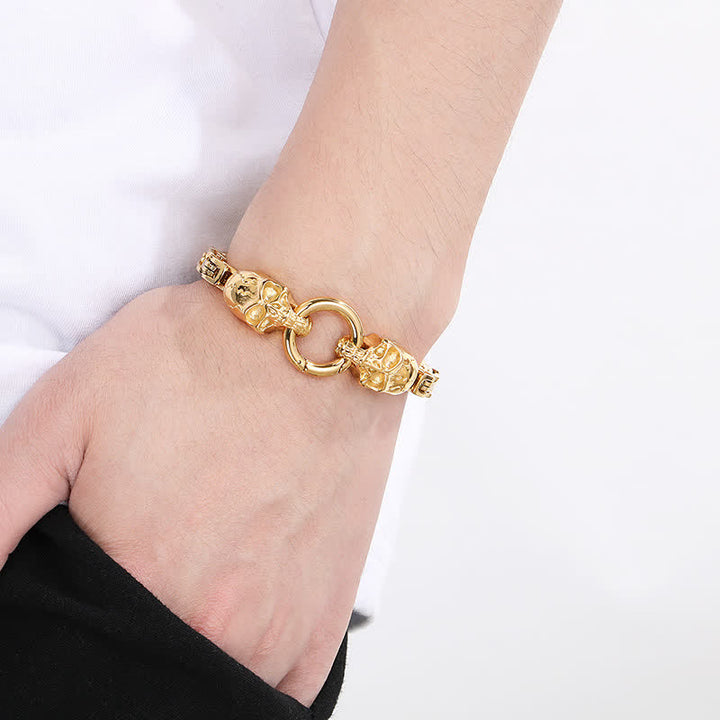Bracciale da motociclista da uomo con doppia catena a teschio, pesante e spessa, stile King Chain. - image 10