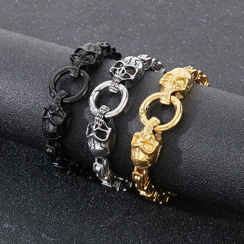 Bracciale da motociclista da uomo con doppia catena a teschio, pesante e spessa, stile King Chain. - image 4