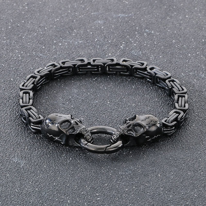 Bracciale da motociclista da uomo con doppia catena a teschio, pesante e spessa, stile King Chain. - Nero - 9,06" / 23 cm - image 7