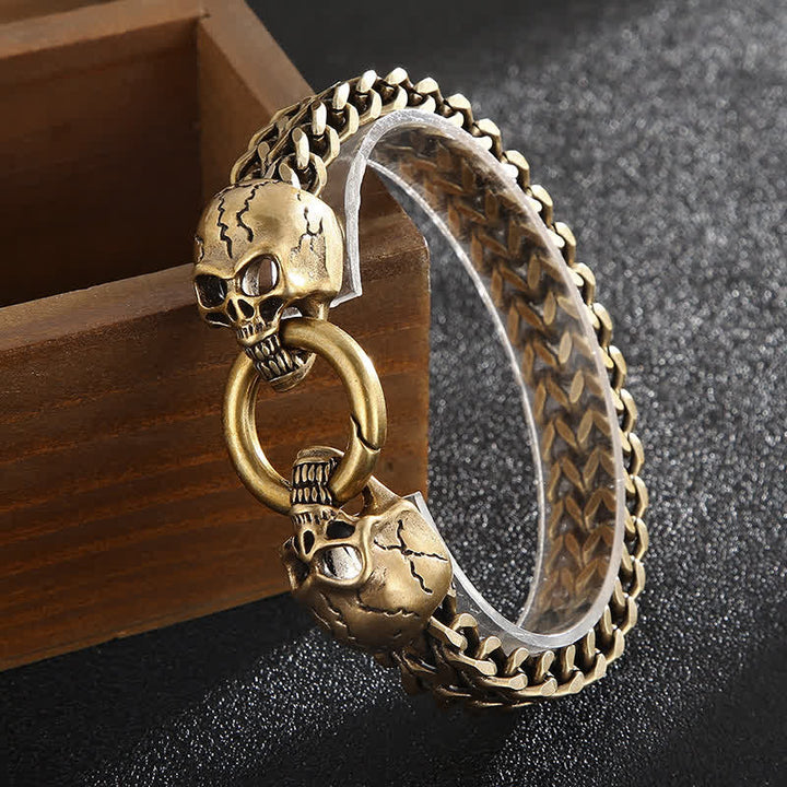 Bracciale da uomo con moschettone a O e doppia testa di teschio - image 5