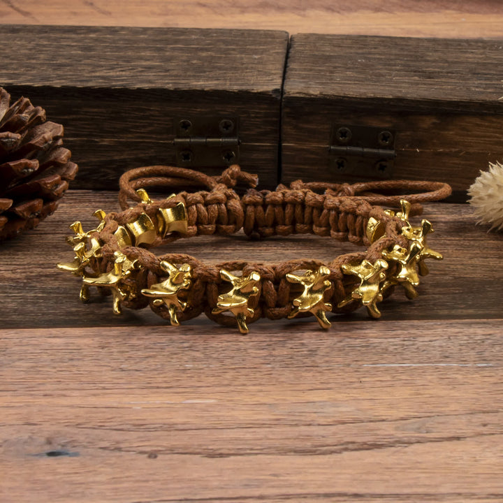 Bracciale a catena intrecciata con vertebre di drago - Marrone e oro - image 5