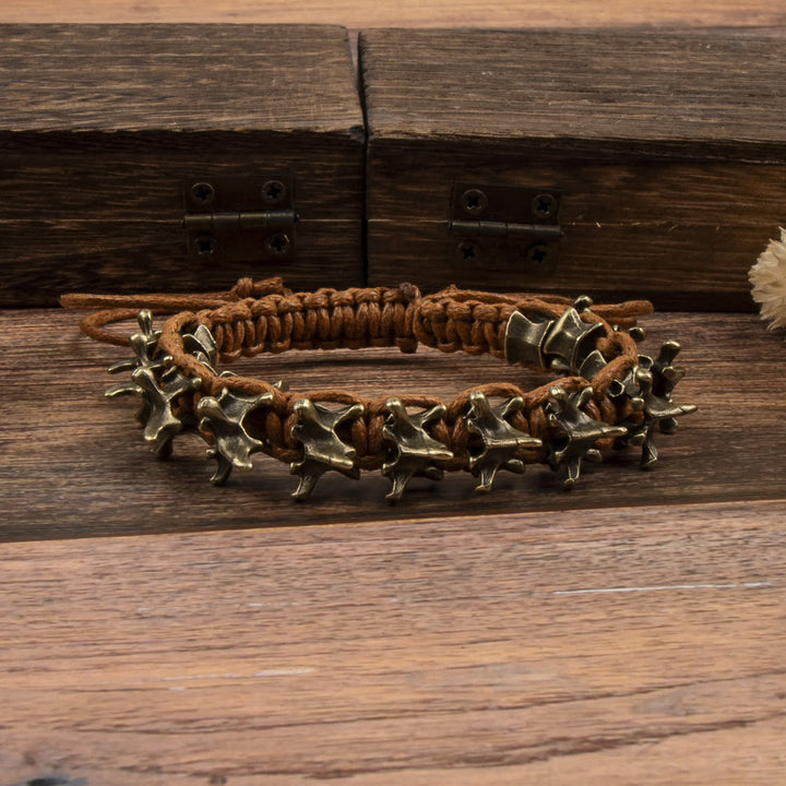 Bracciale a catena intrecciata con vertebre di drago - Marrone e bronzo - image 9
