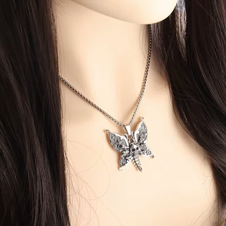 Collana Notturno Teschio Farfalla Falena Gotica con Ali Stellate - image 1