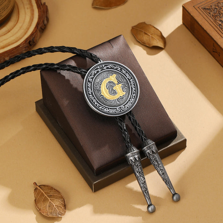 Cravatta bolo da uomo vintage western con monogramma in filigrana. - G - image 6