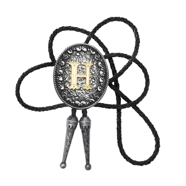 Cravatta bolo bicolore in stile classico con monogramma in rilievo. - H - image 9