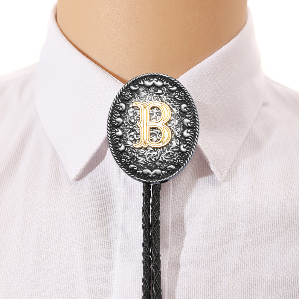 Cravatta bolo bicolore in stile classico con monogramma in rilievo. - image 1