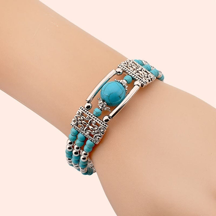 Bracciale Boho Cowgirl a triplo strato con perline turchesi - Blu - image 1