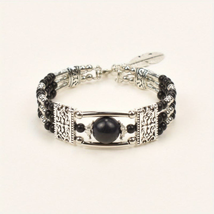 Bracciale Boho Cowgirl a triplo strato con perline turchesi - Nero - image 3