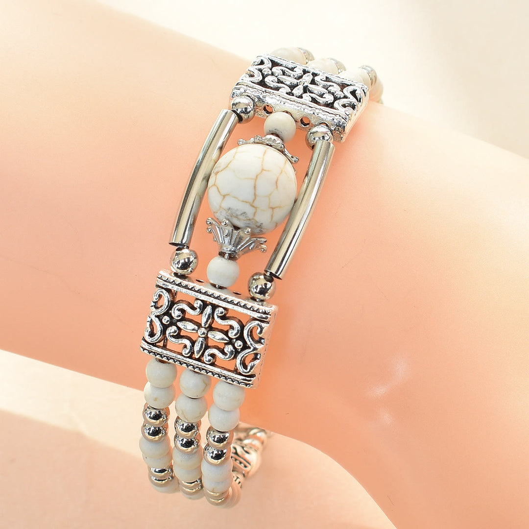 Bracciale Boho Cowgirl a triplo strato con perline turchesi - Bianco - image 7