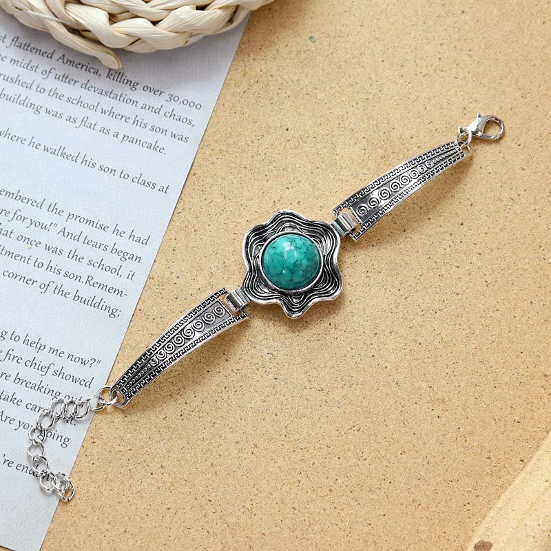 Collezione di bracciali etnici tribali vintage boho con pietre - Verde acqua - Fiore - image 7