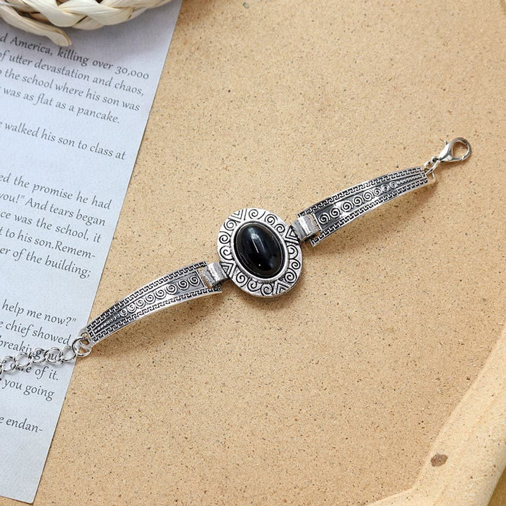 Collezione di bracciali etnici tribali vintage boho con pietre - Nero - Ovale - image 19