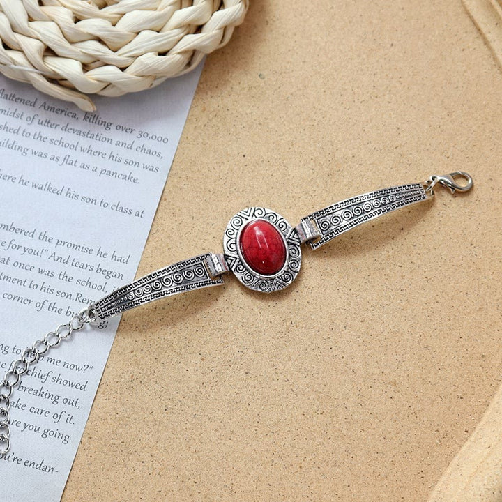Collezione di bracciali etnici tribali vintage boho con pietre - Rosso - Ovale - image 11