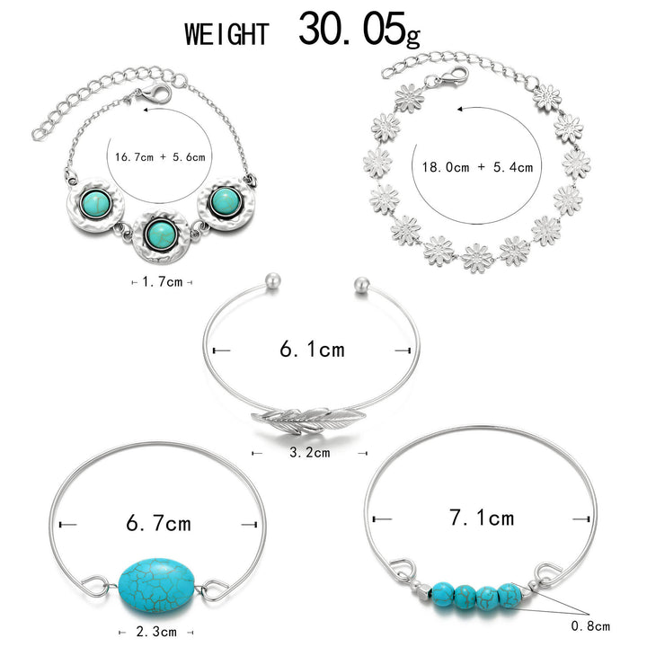 Set di 5 braccialetti impilabili Desert Muse con piume turchesi e fiori - image 4
