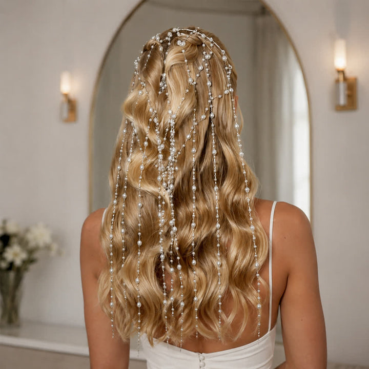 Catene per capelli da donna con velo di perle, stile dea, per matrimoni e feste. - Stile n. 1 - Argento - image 0