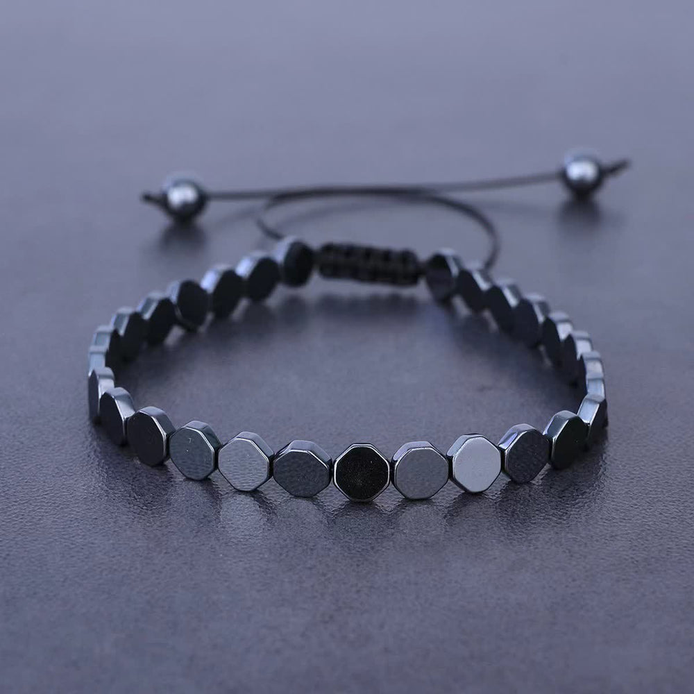 Bracciale intrecciato regolabile con perline di ematite nera Energy - Esagono - image 1