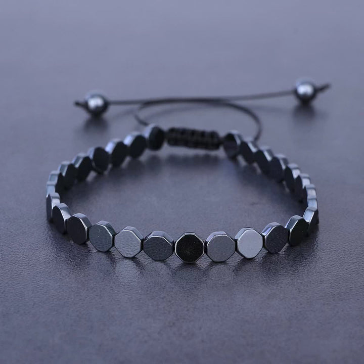 Bracciale intrecciato regolabile con perline di ematite nera Energy - Esagono - image 1