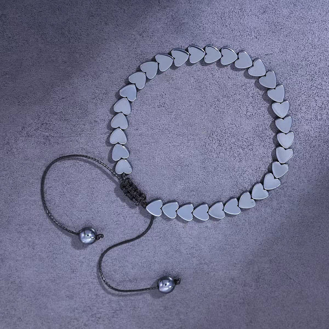 Bracciale intrecciato regolabile con perline di ematite nera Energy - Cuore - image 3
