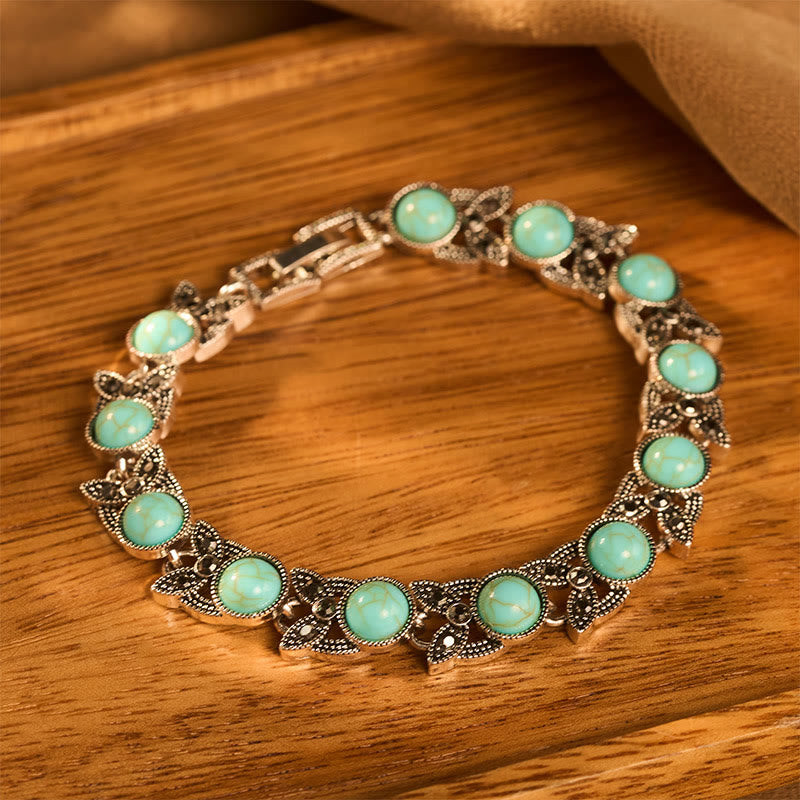 Bracciale chic boho vintage con pietra rotonda turchese - image 2