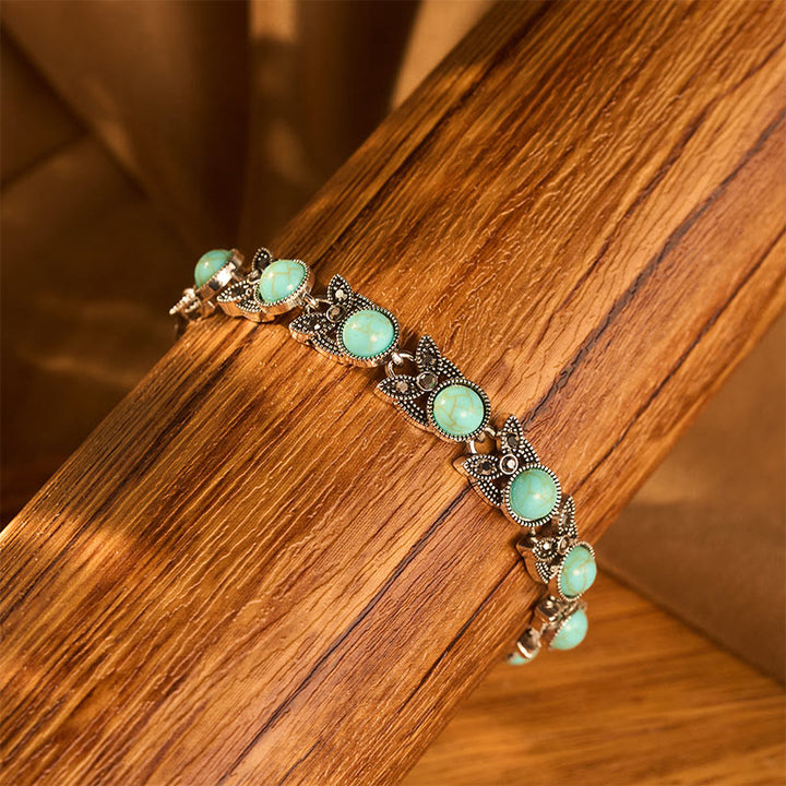 Bracciale chic boho vintage con pietra rotonda turchese - image 3