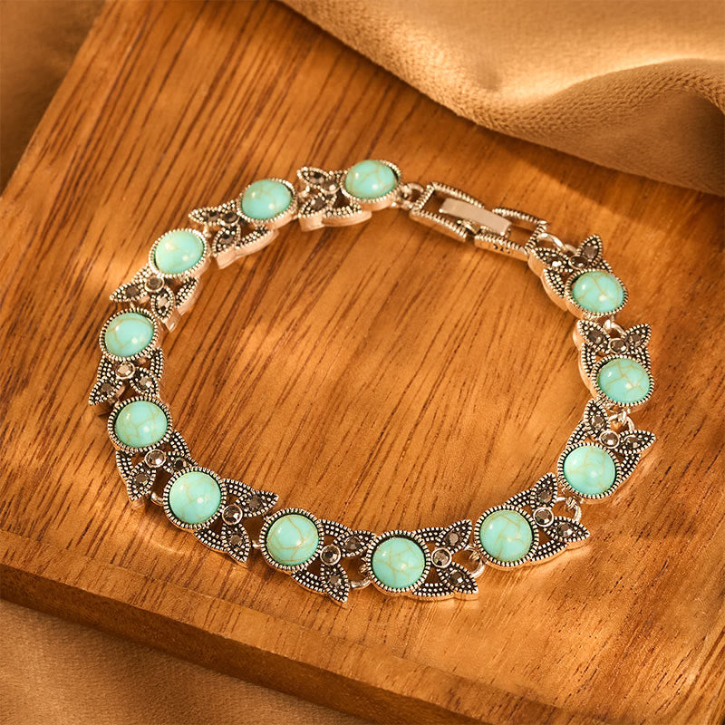 Bracciale chic boho vintage con pietra rotonda turchese - image 4