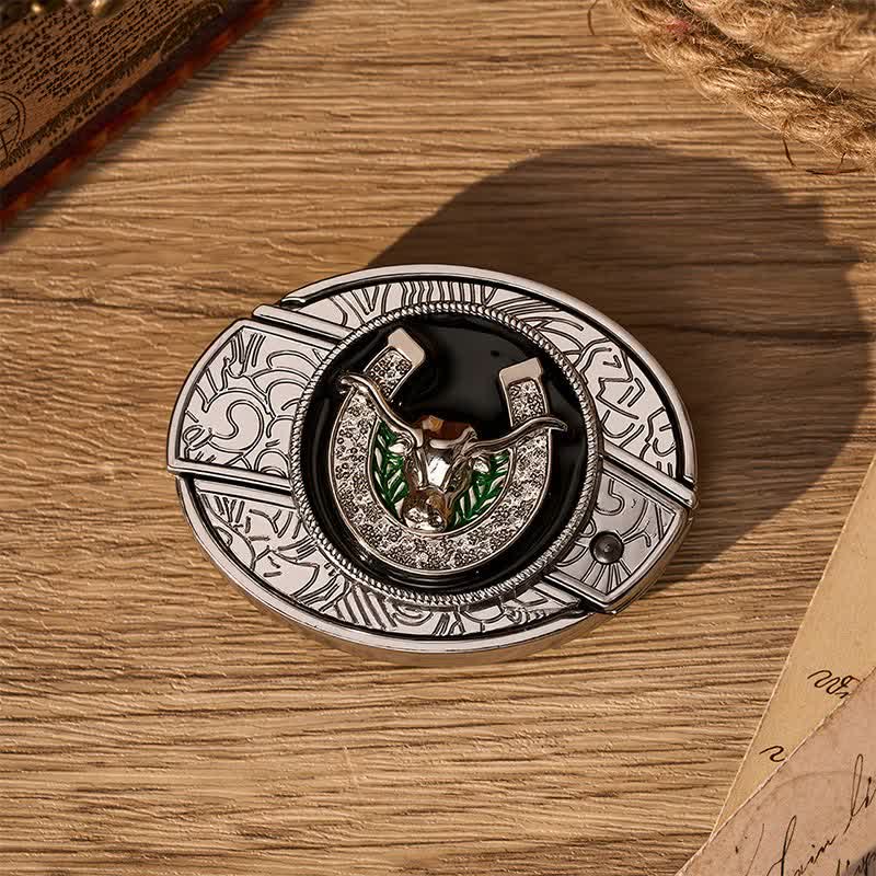 Cintura in pelle con fibbia a coltello pieghevole nascosto fai-da-te a forma di toro Longhorn con strass e ferro di cavallo. - image 10