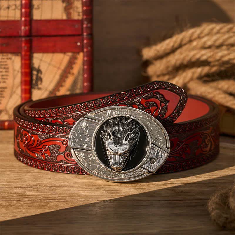Cintura in pelle con fibbia a coltello pieghevole nascosto fai-da-te Western Lone Wolf - Lupo - Cintura intagliata marrone - 42 - image 6