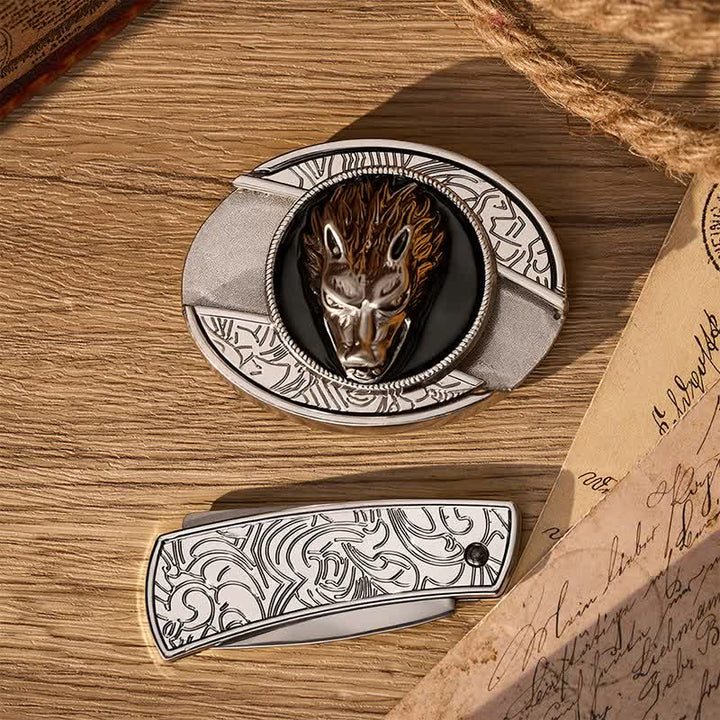 Cintura in pelle con fibbia a coltello pieghevole nascosto fai-da-te Western Lone Wolf - image 9