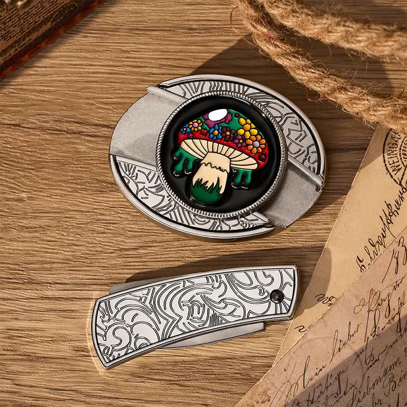 Cintura in pelle con fibbia a scomparsa a forma di fungo hippie colorato fai-da-te con coltello pieghevole. - image 10