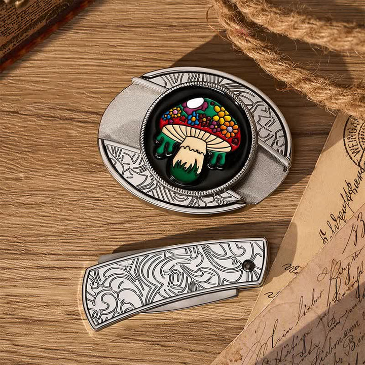 Cintura in pelle con fibbia a scomparsa a forma di fungo hippie colorato fai-da-te con coltello pieghevole. - image 10