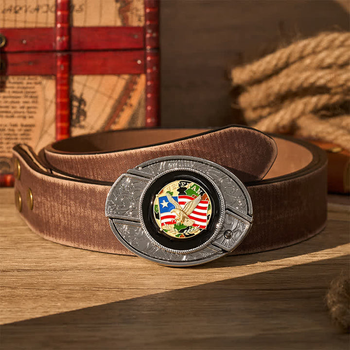 Cintura in pelle con fibbia a scomparsa per coltello pieghevole fai-da-te con bandiera americana e aquila mimetica. - Aquila e bandiera mimetiche - Cintura marrone effetto invecchiato - 42 - image 5