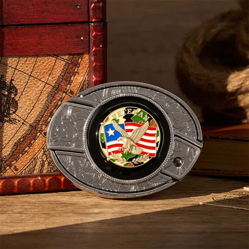 Cintura in pelle con fibbia a scomparsa per coltello pieghevole fai-da-te con bandiera americana e aquila mimetica. - Aquila e bandiera mimetiche - Senza cintura - Cintura non inclusa - image 0