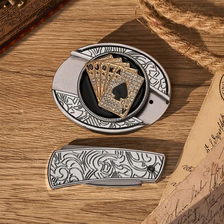 Cintura in pelle con fibbia a coltello pieghevole nascosto fai-da-te stile cowboy, brillante Royal Flush. - image 9