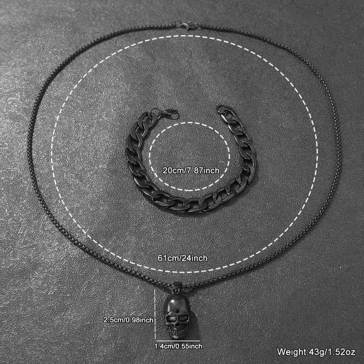 Set da uomo composto da collana con teschio nero e bracciale cubano (2 pezzi). - image 4