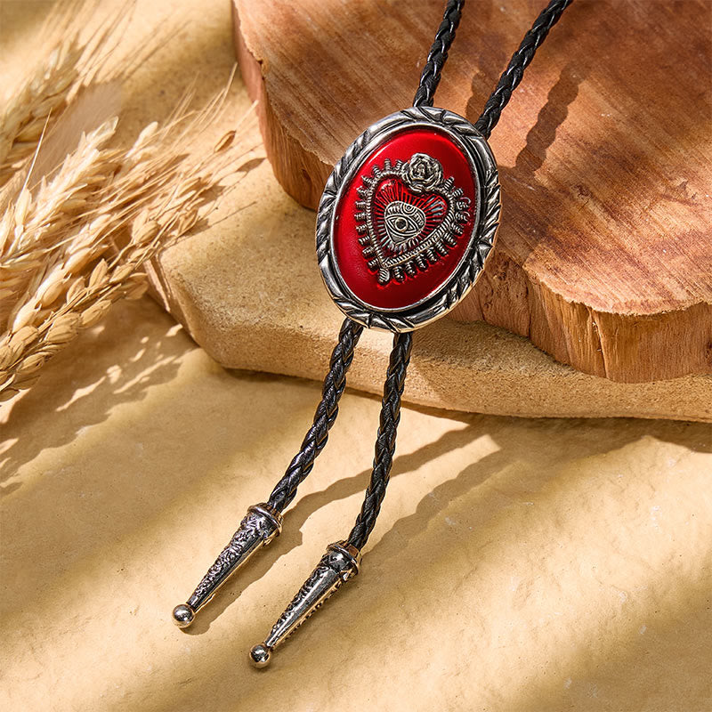 Cravatta bolo vintage Western rossa con rilievo del Sacro Cuore - Rosso - image 0