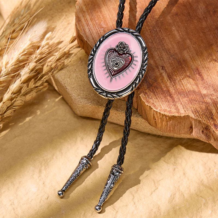 Cravatta bolo vintage Western rossa con rilievo del Sacro Cuore - Rosa - image 2